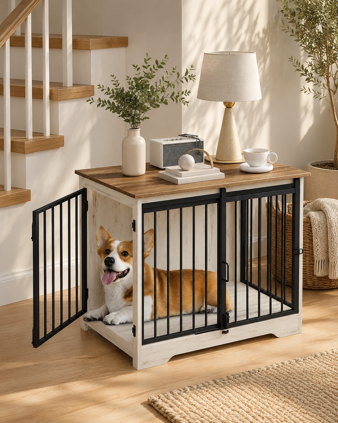 Hzuaneri dog crate furniture with barn door