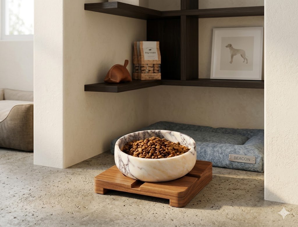 Calacatta marble dog bowl