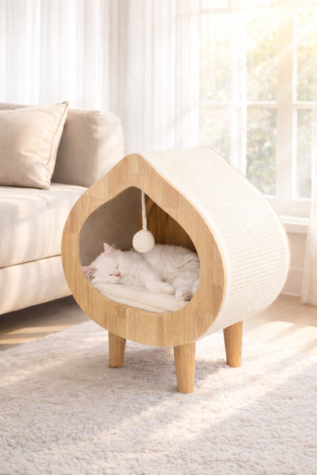 LEO & LEXI modern cat bed house with scratching wall