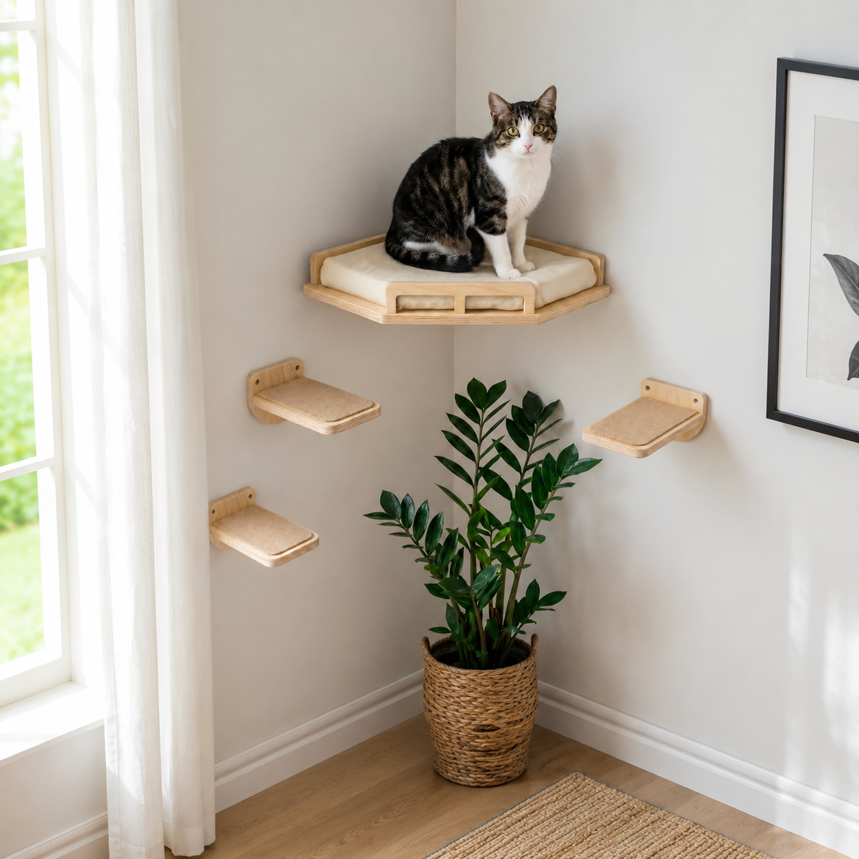 INICIO cat wall shelf with stairs and cushioned perch