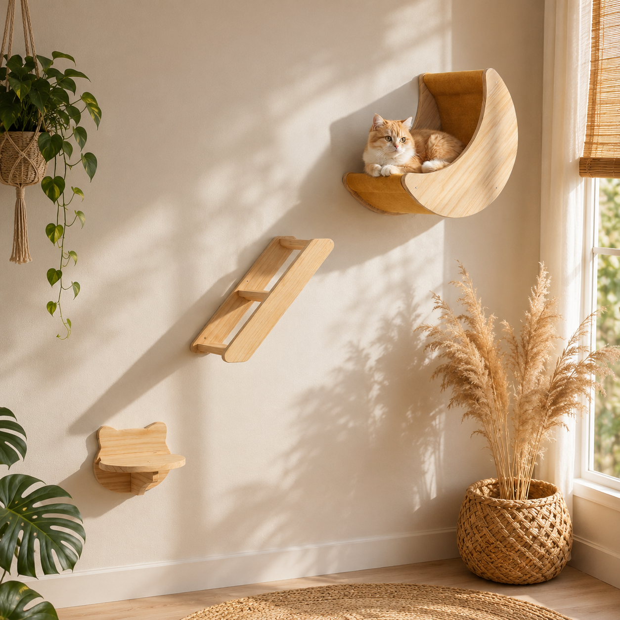 HAPYKITYS cat wall shelf set with moon bed and ladder