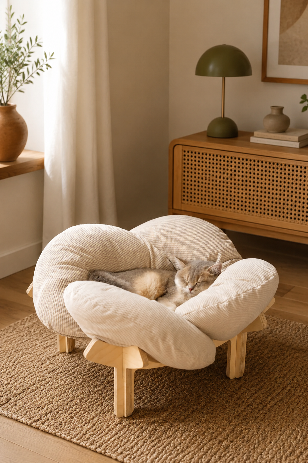 CHEERHOME PETS elevated wooden cat bed with cushion