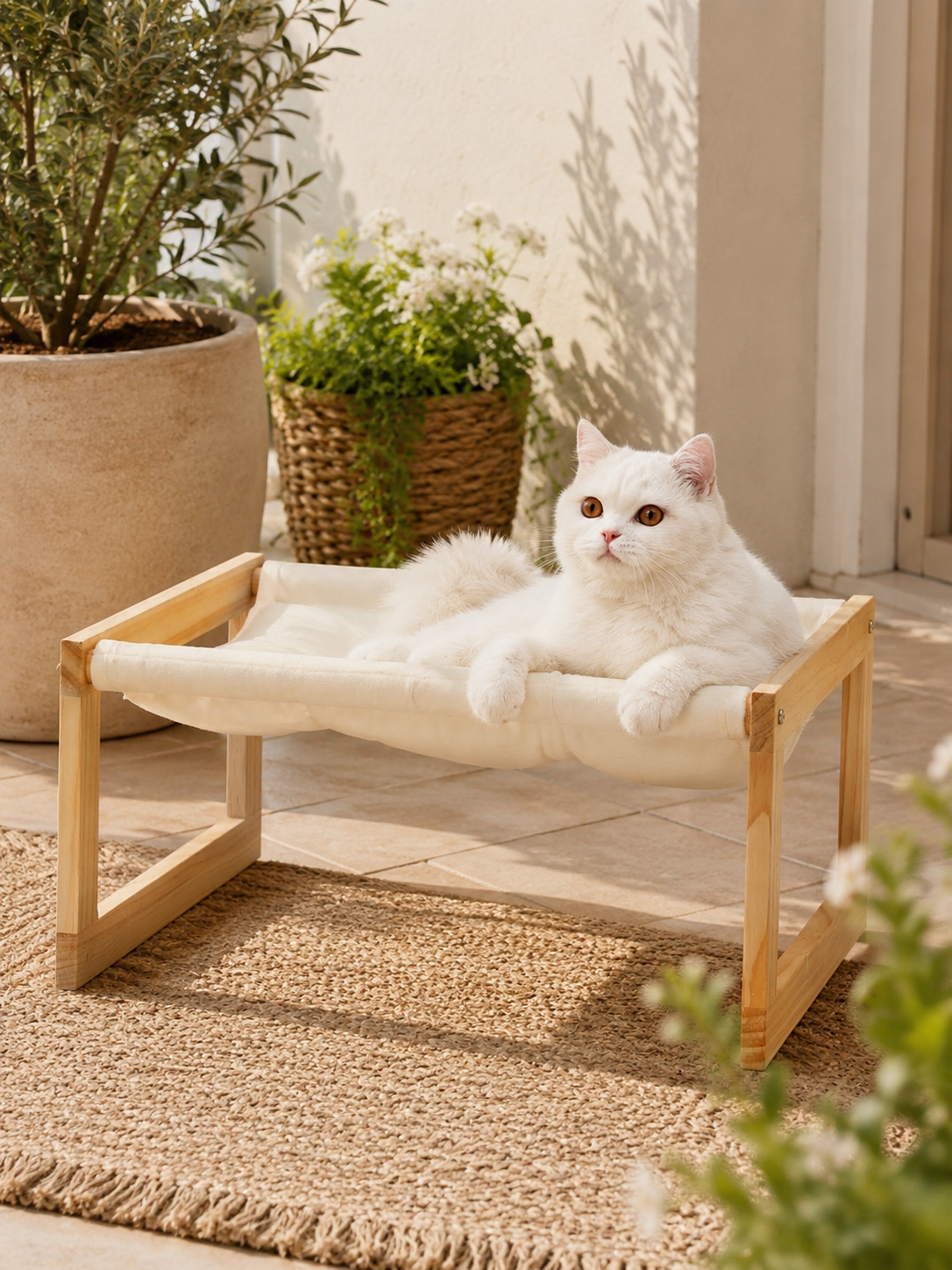 FUKUMARU cat bed hammock with wooden perch
