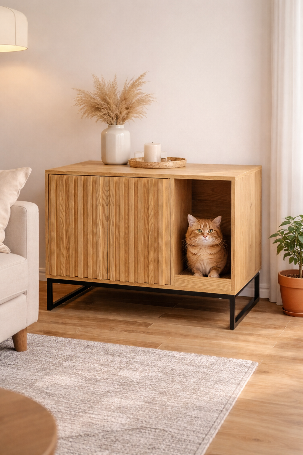 Halitaa modern cat litter box enclosure with scratch pad