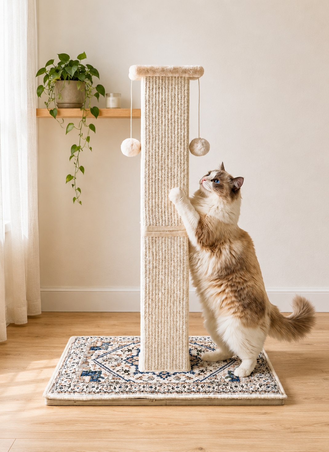 Catails tall cat scratching post with perch and dangling toys