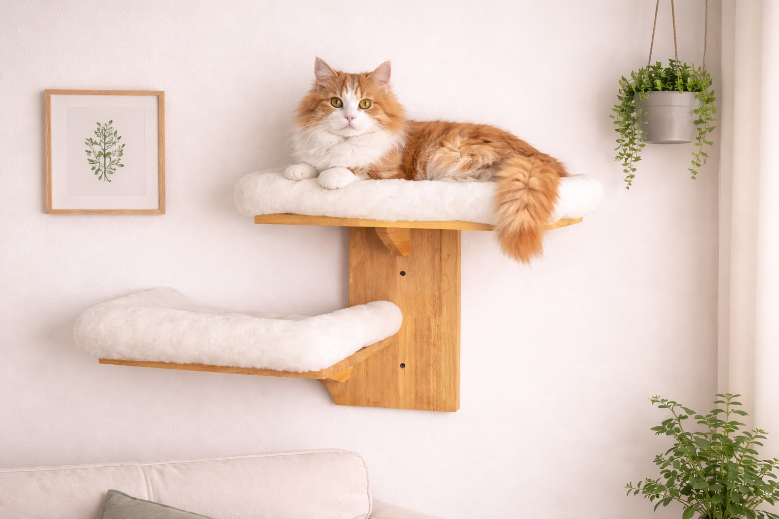 FUKUMARU Cat Wall Shelves with tree shape and soft cushion perch