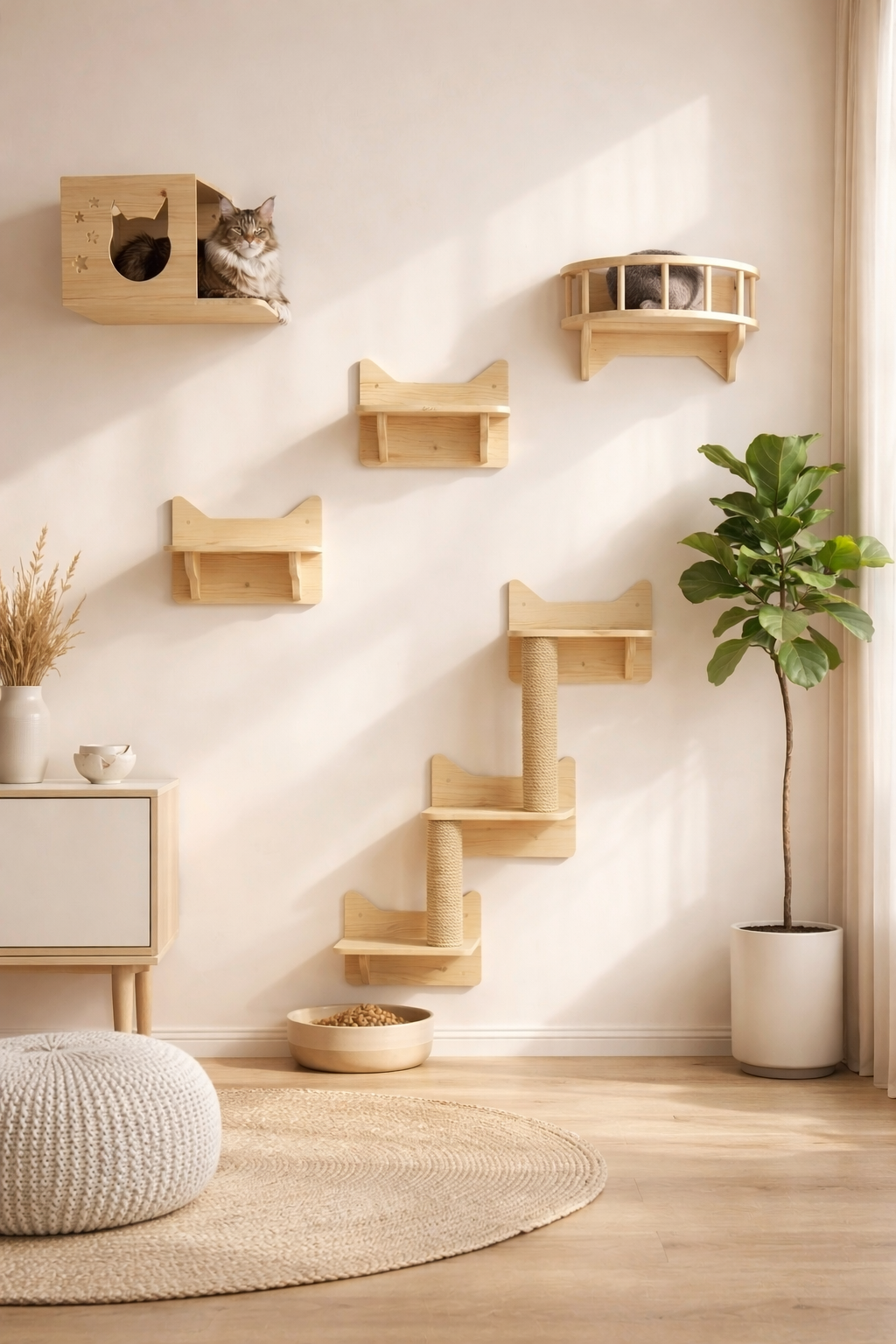 NOVGOBHOT Cat Wall Shelves 9-piece set with perches, scratching post and condo house