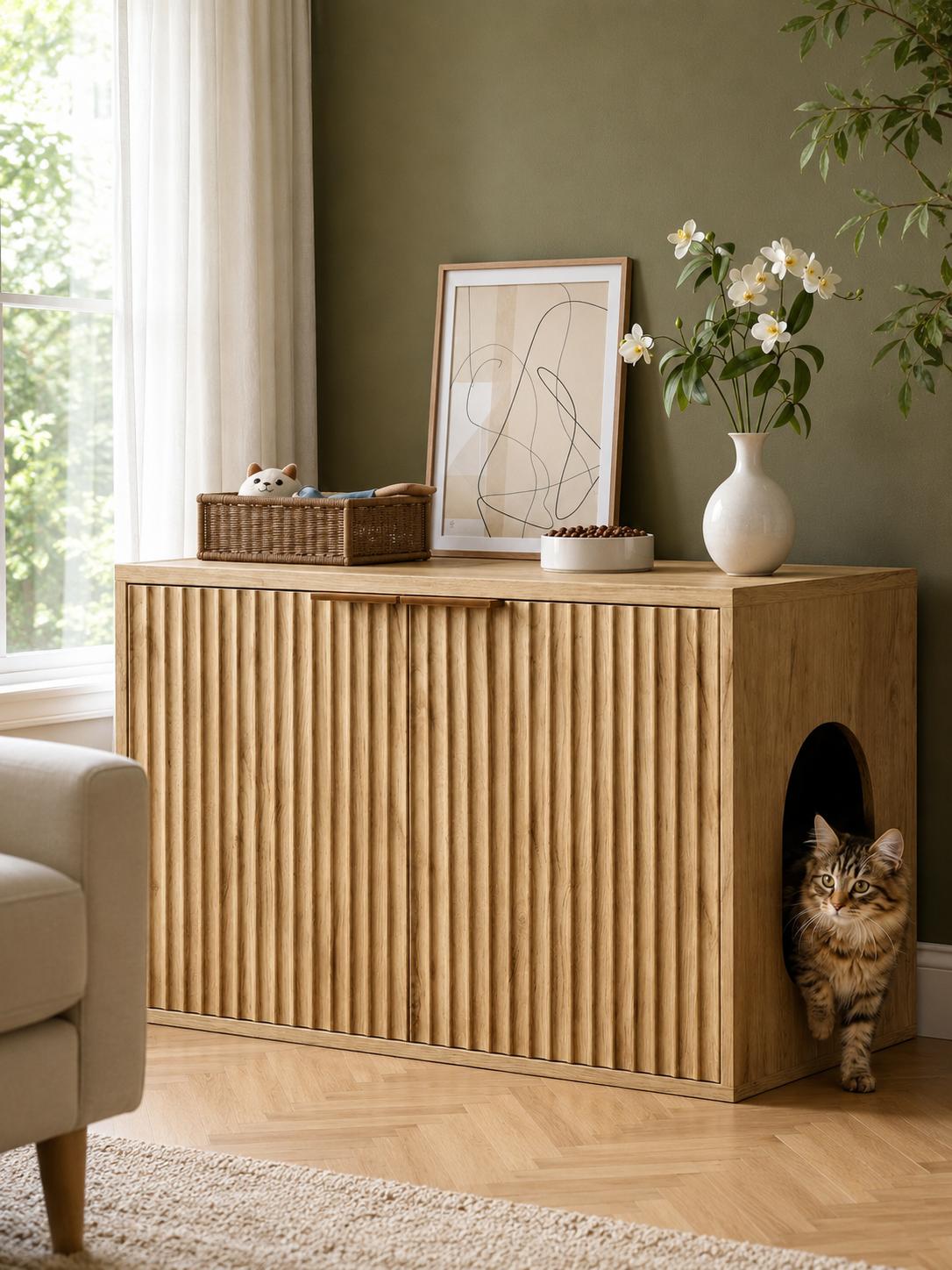 Evermagin oak cat litter box enclosure furniture