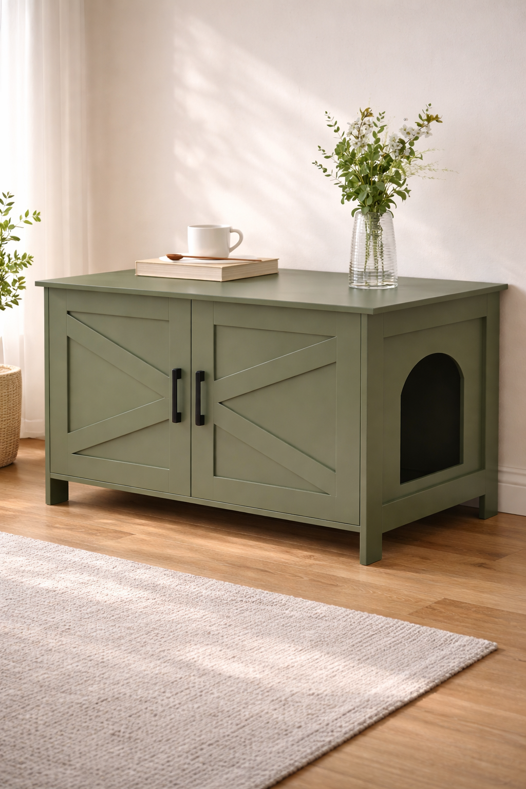 Homhedy Cat Litter Box Enclosure with barn door