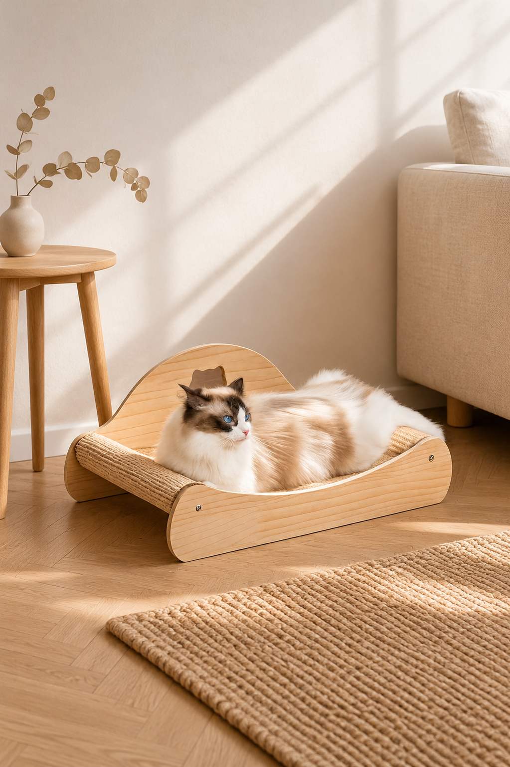 3 in 1 cat scratcher bed wood color