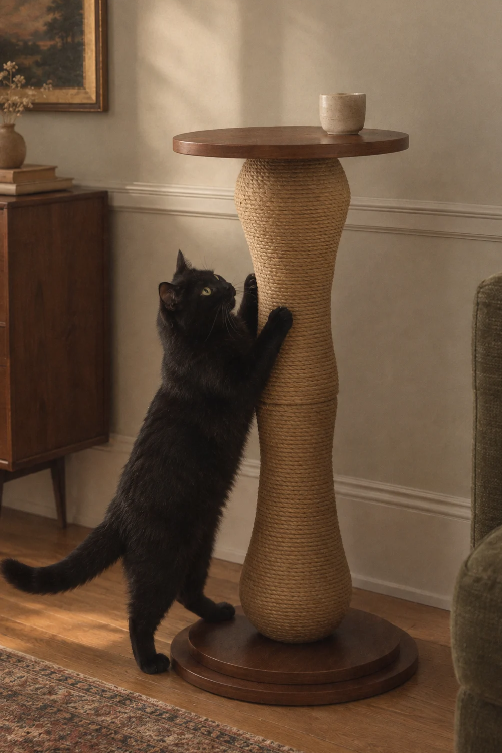Odoland tall sisal cat scratching post with double-layer solid wood base